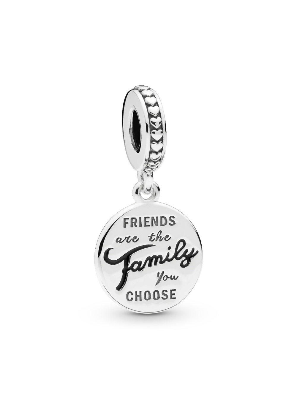 Pandora Silver Engraved 'Friends Are the Family You Choose' Round Dangle Charm
